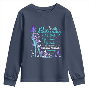 Sexual Assault Awareness Youth Sweatshirt I Am Reclaiming My Body My Voice My Life TS14 Navy Print Your Wear