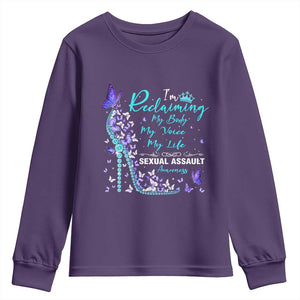 Sexual Assault Awareness Youth Sweatshirt I Am Reclaiming My Body My Voice My Life TS14 Purple Print Your Wear