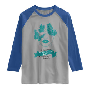 Sexual Assault Awareness Month Raglan Shirt I Am Reclaiming My Body My Voice My Life TS14 Sport Gray Royal Print Your Wear