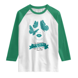 Sexual Assault Awareness Month Raglan Shirt I Am Reclaiming My Body My Voice My Life TS14 White Kelly Green Print Your Wear