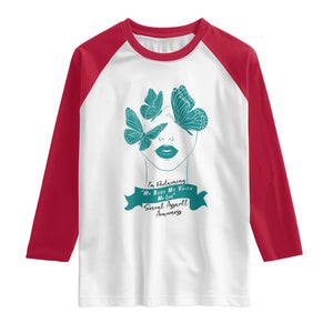 Sexual Assault Awareness Month Raglan Shirt I Am Reclaiming My Body My Voice My Life TS14 White Red Print Your Wear