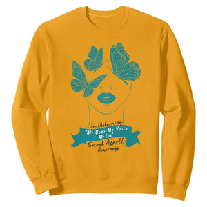 Sexual Assault Awareness Month Sweatshirt I Am Reclaiming My Body My Voice My Life TS14 Gold Print Your Wear
