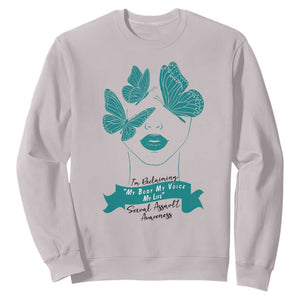 Sexual Assault Awareness Month Sweatshirt I Am Reclaiming My Body My Voice My Life TS14 Ice Gray Print Your Wear