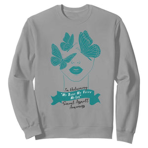 Sexual Assault Awareness Month Sweatshirt I Am Reclaiming My Body My Voice My Life TS14 Sport Gray Print Your Wear