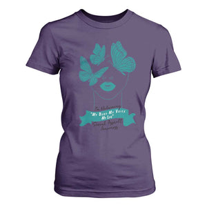 Sexual Assault Awareness Month T Shirt For Women I Am Reclaiming My Body My Voice My Life TS14 Purple Print Your Wear