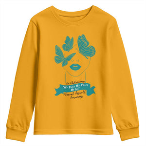 Sexual Assault Awareness Month Youth Sweatshirt I Am Reclaiming My Body My Voice My Life TS14 Gold Print Your Wear