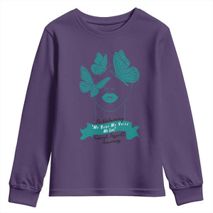 Sexual Assault Awareness Month Youth Sweatshirt I Am Reclaiming My Body My Voice My Life TS14 Purple Print Your Wear