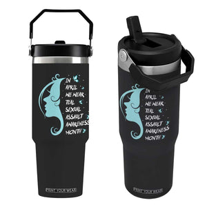 Sexual Assault Awareness Month Flip Straw Tumbler In April We Wear Teal Ribbon TS14 One Size: 30 oz Black Print Your Wear