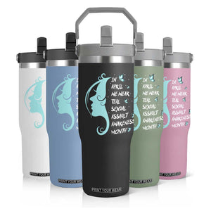 Sexual Assault Awareness Month Flip Straw Tumbler In April We Wear Teal Ribbon TS14 Print Your Wear
