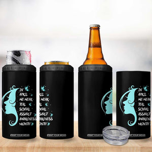 Sexual Assault Awareness Month 4 in 1 Can Cooler Tumbler In April We Wear Teal Ribbon TS14 Print Your Wear