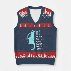 Sexual Assault Awareness Month V-Neck Knit Sweater Vest In April We Wear Teal Ribbon TS14 Navy Red Print Your Wear