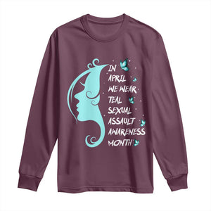 Sexual Assault Awareness Month Long Sleeve Shirt In April We Wear Teal Ribbon TS14 Maroon Print Your Wear