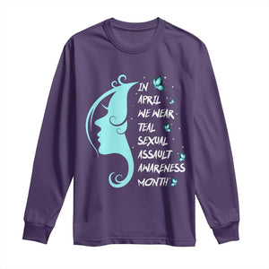 Sexual Assault Awareness Month Long Sleeve Shirt In April We Wear Teal Ribbon TS14 Purple Print Your Wear