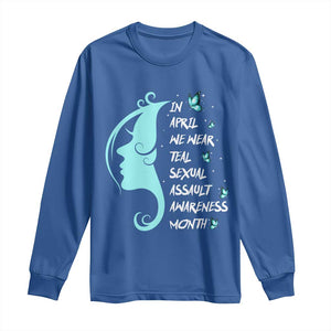 Sexual Assault Awareness Month Long Sleeve Shirt In April We Wear Teal Ribbon TS14 Royal Blue Print Your Wear