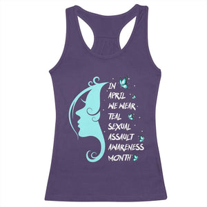 Sexual Assault Awareness Month Racerback Tank Top In April We Wear Teal Ribbon TS14 Purple Print Your Wear