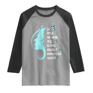 Sexual Assault Awareness Month Raglan Shirt In April We Wear Teal Ribbon TS14 Sport Gray Black Print Your Wear