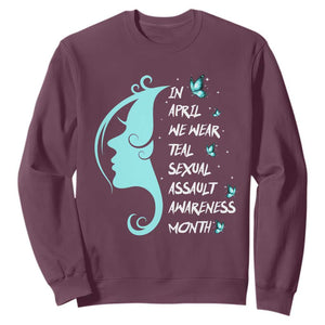 Sexual Assault Awareness Month Sweatshirt In April We Wear Teal Ribbon TS14 Maroon Print Your Wear