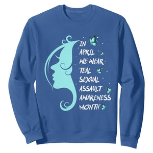 Sexual Assault Awareness Month Sweatshirt In April We Wear Teal Ribbon TS14 Royal Blue Print Your Wear