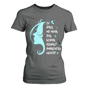Sexual Assault Awareness Month T Shirt For Women In April We Wear Teal Ribbon TS14 Dark Heather Print Your Wear