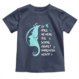 Sexual Assault Awareness Month Toddler T Shirt In April We Wear Teal Ribbon TS14 Navy Print Your Wear