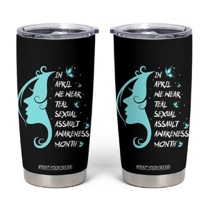 Sexual Assault Awareness Month Tumbler Cup In April We Wear Teal Ribbon TS14 Black Print Your Wear