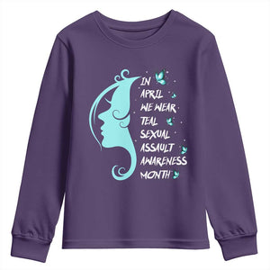 Sexual Assault Awareness Month Youth Sweatshirt In April We Wear Teal Ribbon TS14 Purple Print Your Wear
