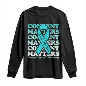 Sexual Assault Awareness Month Long Sleeve Shirt Teal Ribbon Consent Matters You Are Not Alone TS14 Black Print Your Wear