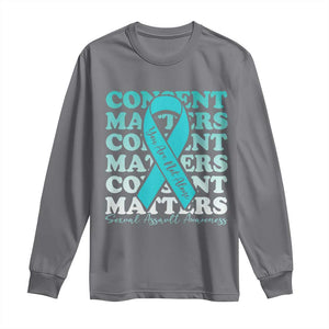 Sexual Assault Awareness Month Long Sleeve Shirt Teal Ribbon Consent Matters You Are Not Alone TS14 Charcoal Print Your Wear