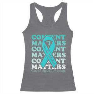 Sexual Assault Awareness Month Racerback Tank Top Teal Ribbon Consent Matters You Are Not Alone TS14 Charcoal Print Your Wear