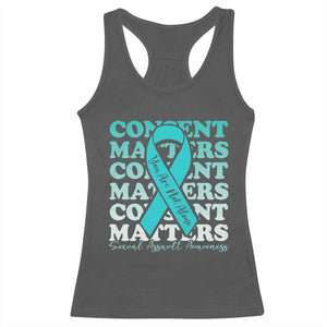 Sexual Assault Awareness Month Racerback Tank Top Teal Ribbon Consent Matters You Are Not Alone TS14 Dark Heather Print Your Wear