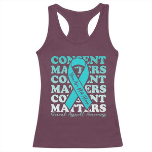 Sexual Assault Awareness Month Racerback Tank Top Teal Ribbon Consent Matters You Are Not Alone TS14 Maroon Print Your Wear
