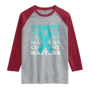 Sexual Assault Awareness Month Raglan Shirt Teal Ribbon Consent Matters You Are Not Alone TS14 Heather Gray Heather Red Print Your Wear