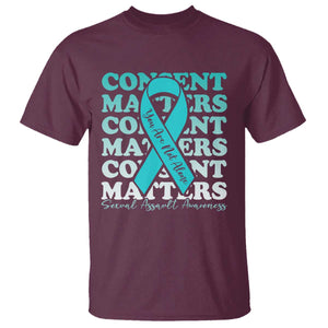 Sexual Assault Awareness Month T Shirt Teal Ribbon Consent Matters You Are Not Alone TS14 Maroon Print Your Wear