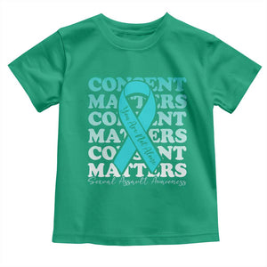 Sexual Assault Awareness Month Toddler T Shirt Teal Ribbon Consent Matters You Are Not Alone TS14 Irish Green Print Your Wear