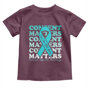 Sexual Assault Awareness Month Toddler T Shirt Teal Ribbon Consent Matters You Are Not Alone TS14 Maroon Print Your Wear