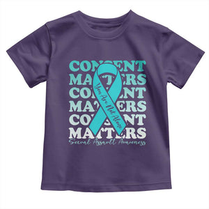 Sexual Assault Awareness Month Toddler T Shirt Teal Ribbon Consent Matters You Are Not Alone TS14 Purple Print Your Wear
