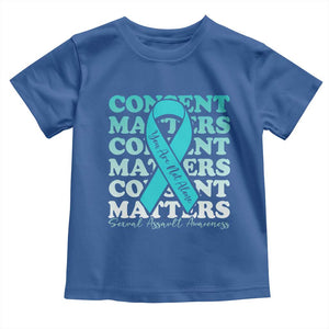 Sexual Assault Awareness Month Toddler T Shirt Teal Ribbon Consent Matters You Are Not Alone TS14 Royal Blue Print Your Wear