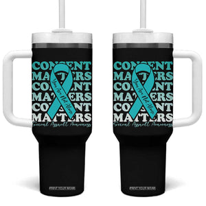 Sexual Assault Awareness Month Tumbler With Handle Teal Ribbon Consent Matters You Are Not Alone TS14 One Size: 40 oz Black Print Your Wear
