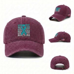 Sexual Assault Awareness Month Washed Cotton Baseball Cap Teal Ribbon Consent Matters You Are Not Alone TS14 Washed Cap Universal Fit Burgundy Print Your Wear