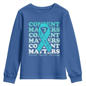 Sexual Assault Awareness Month Youth Sweatshirt Teal Ribbon Consent Matters You Are Not Alone TS14 Royal Blue Print Your Wear