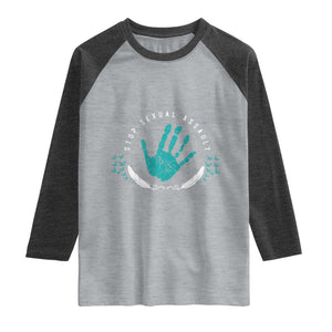 Stop Sexual Assault Awareness Survivor Raglan Shirt TS14 Heather Gray Heather Charcoal Print Your Wear