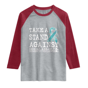 Sexual Assault Awareness Month Raglan Shirt Stand Against Sexual Assault & Domestic Violence TS14 Heather Gray Heather Red Print Your Wear