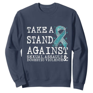 Sexual Assault Awareness Month Sweatshirt Stand Against Sexual Assault & Domestic Violence TS14 Navy Print Your Wear