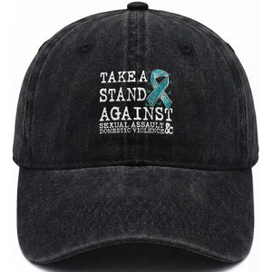 Sexual Assault Awareness Month Washed Cotton Baseball Cap Stand Against Sexual Assault & Domestic Violence TS14 Washed Cap Universal Fit Black Print Your Wear