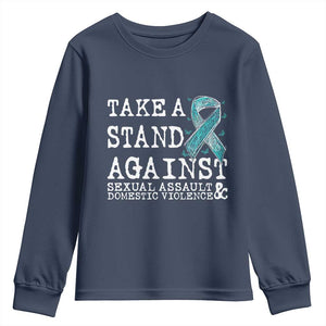 Sexual Assault Awareness Month Youth Sweatshirt Stand Against Sexual Assault & Domestic Violence TS14 Navy Print Your Wear