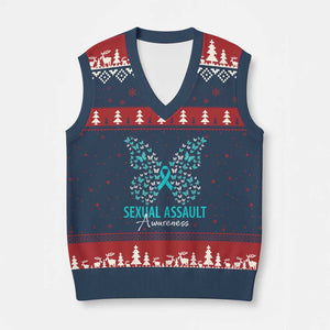Sexual Assault Awareness Butterfly Ribbon V-Neck Knit Sweater Vest TS14 Navy Red Print Your Wear