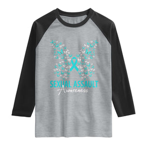 Sexual Assault Awareness Butterfly Ribbon Raglan Shirt TS14 Heather Gray Black Print Your Wear