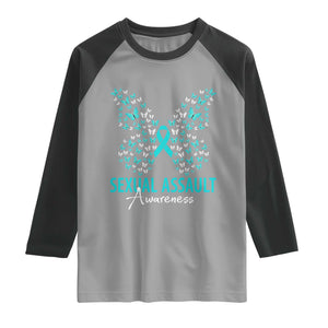 Sexual Assault Awareness Butterfly Ribbon Raglan Shirt TS14 Sport Gray Black Print Your Wear