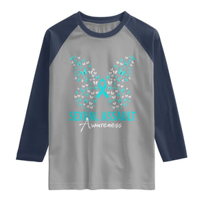 Sexual Assault Awareness Butterfly Ribbon Raglan Shirt TS14 Sport Gray Navy Print Your Wear