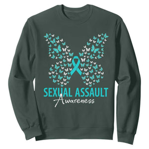 Sexual Assault Awareness Butterfly Ribbon Sweatshirt TS14 Dark Forest Green Print Your Wear